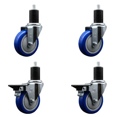 Service Caster 4'' Blue Poly Wheel Swivel 1-3/4'' Expanding Stem Caster Set 2 Brakes, 4PK SCC-EX20S414-PPUB-BLUE-2-PLB-2-134